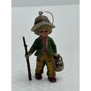 MID CENTURY MODERN HARD PLASTIC FIGURE BOY W/ RABBIT & STAFF HONG KONG ORNAMENT